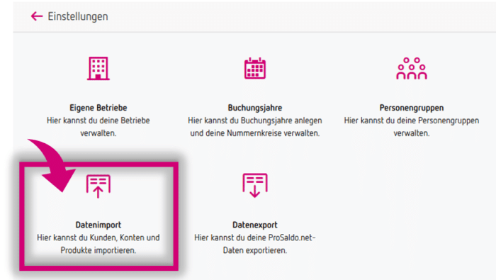 Datenimport in ProSaldo.net